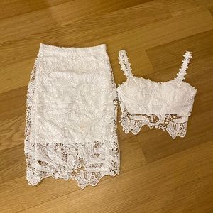 White lace skirt and bustier top set